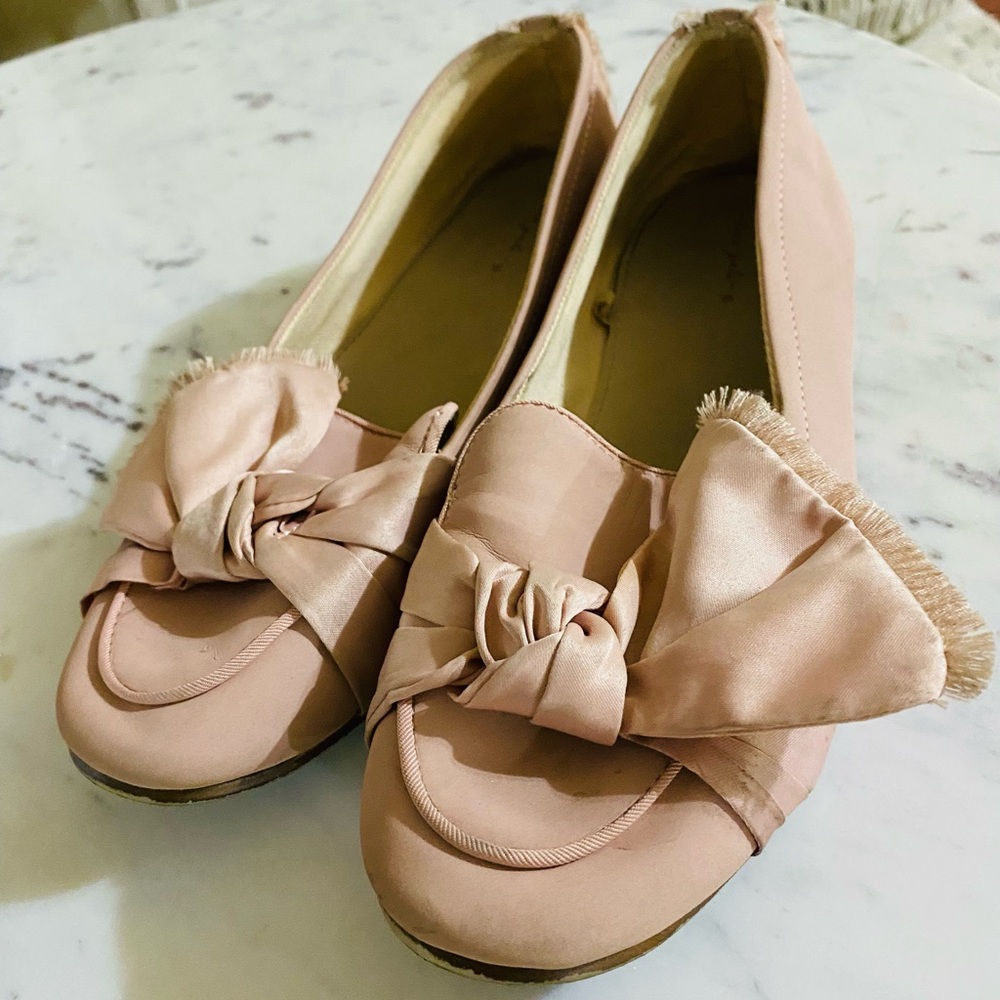 Zara girls satin bow blush pick shies size 38